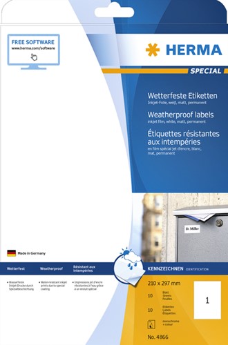Etiket HERMA 4866 210x297mm A4 weerbestendig wit 10 stuks-3