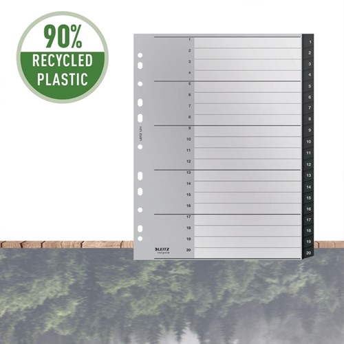 Tabblad Leitz Recycle A4 11-gaats 1-20 extra breed PP-5