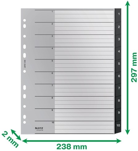 Tabblad Leitz Recycle A4 11-gaats 1-10 extra breed PP-5