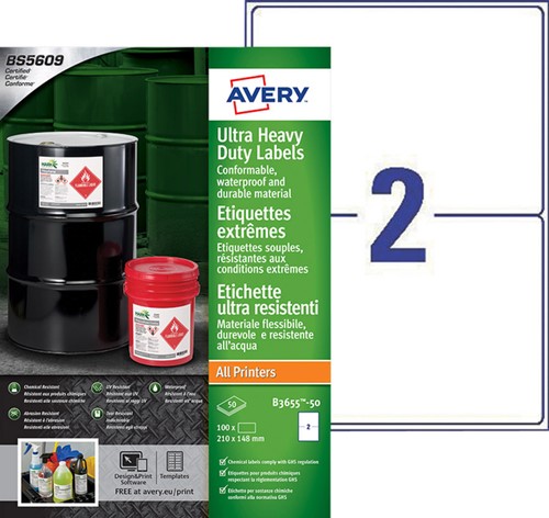 Etiket Avery B3655-50 148x210mm polyethyleen wit 100 stuks-2