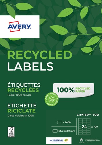 Etiket Avery LR7159-100 63.5x33.9mm recycled wit 2400 stuks