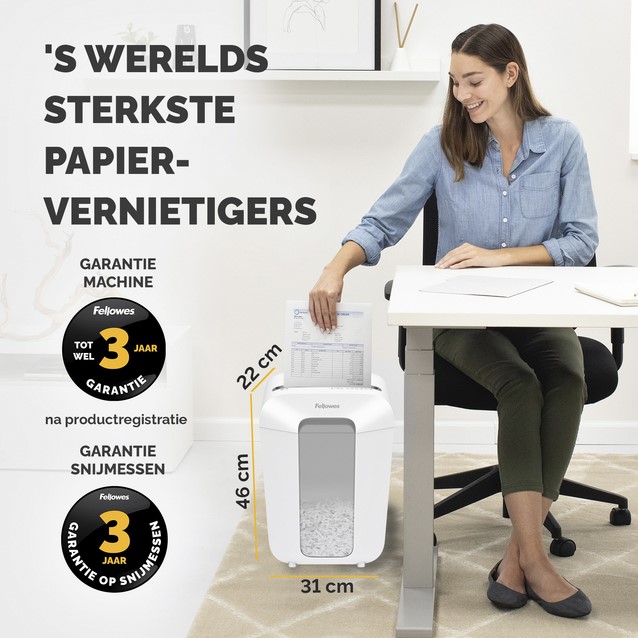 Fellowes Powershred 36C Papierversnipperaar, 6 Vellen Papierversnipperaar, met Veiligheidsvergrendeling voor Thuis, Zwart