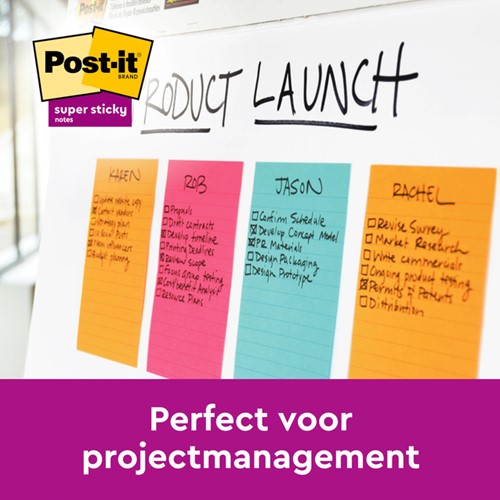 Memoblok Post-it 6845 Super Sticky 203x152mm assorti 4 stuks-1