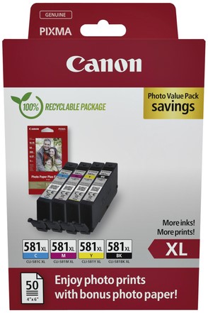 Inktcartridge Canon CLI-581XL 4 kleuren + papier