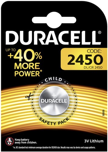 Batterij Duracell knoopcel 1xCR2450 lithium Ø24mm 3V-540mAh