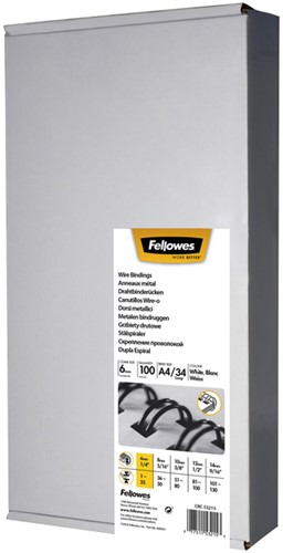Draadrug Fellowes 6mm 34-rings A4 wit 100 stuks