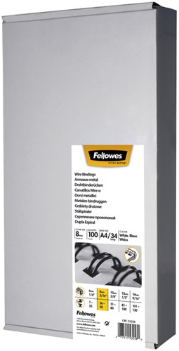 Draadrug Fellowes 8mm 34-rings A4 wit 100 stuks