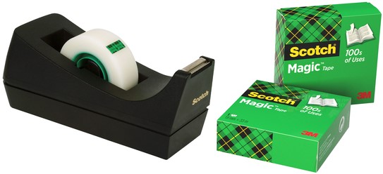 Plakbandhouder Scotch C38 recycled + 3rol magic tape 900 19mmx33m bij Leenders