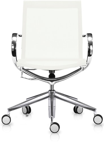 Mercury Asis bezoekers/werk stoel lage rug - frame alu gepolijsd - 2Dmesh wit