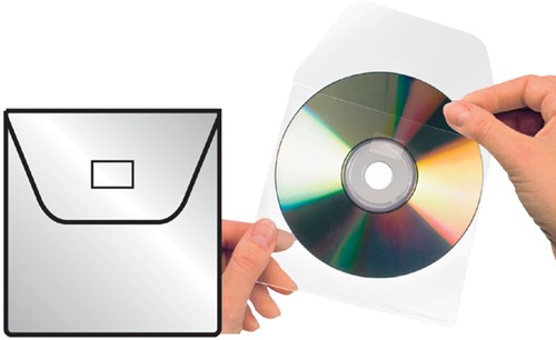 Cd/dvd hoes Djois 127x127mm met klep zelfklevend transparant 10 stuks-2