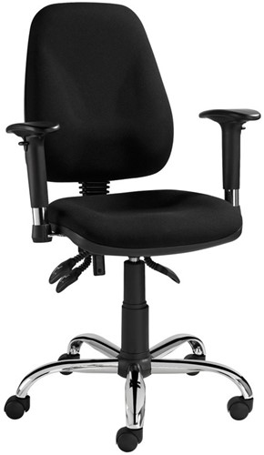 Tica Start bureaustoel - verchroomd voetkruis - gestoffeerde rug en zitting zwart - kantelmechaniek