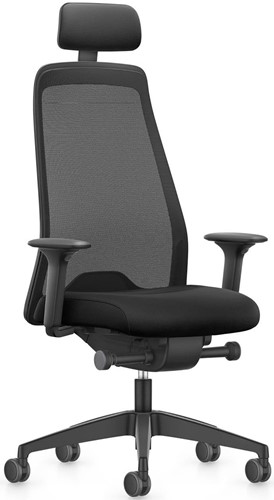 Every bureaustoel EV218 - rug hoog netbespanning met neksteun - Comfort zitting Nappa leder zwart - T armleggers